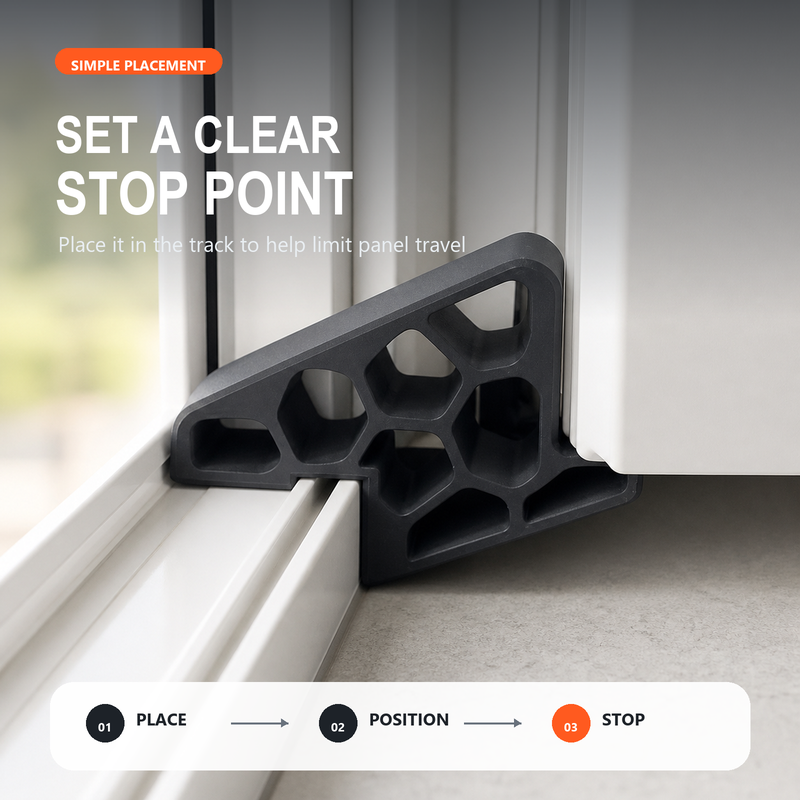 ⏰Last Day Buy 2 Get 2 Free $4.99 Each!!💞50K+ SOLD!🚪✨Secure Track Door Stop – Absorbs impact, reduces slamming & protects rails. Compact locking design – fits sliding windows & balcony doors! 🛡️🔇