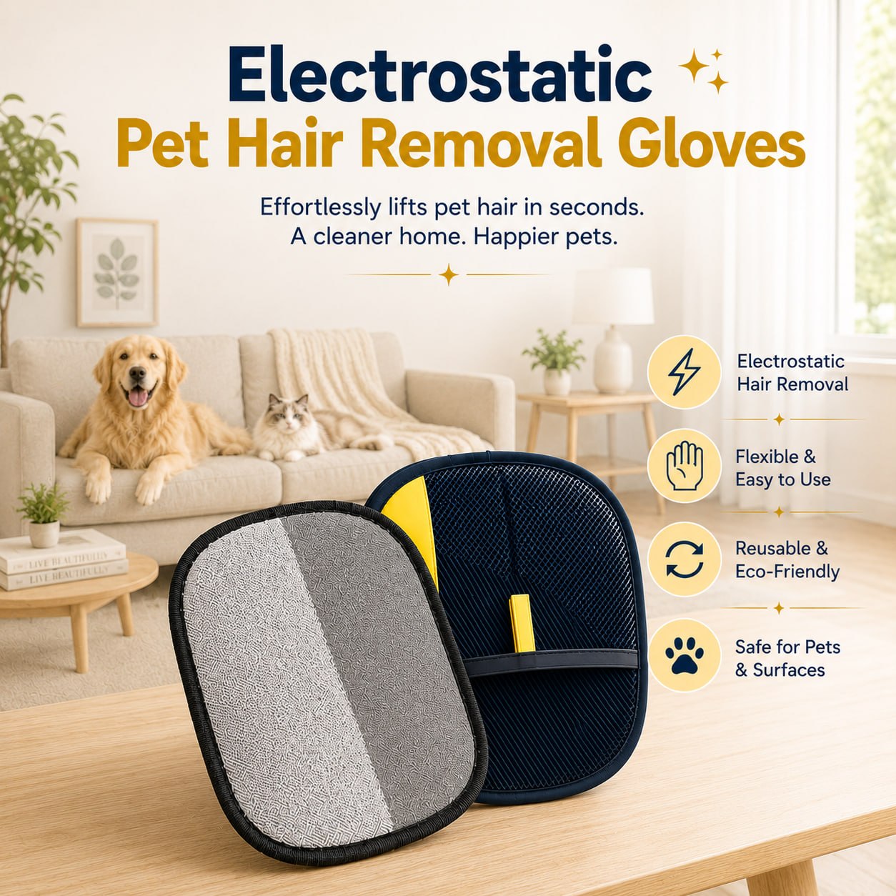 🔥Save 60%⚡Electrostatic Pet Hair Removal Gloves ✨ Reusable, no refills, better for Multi-Pet Homes