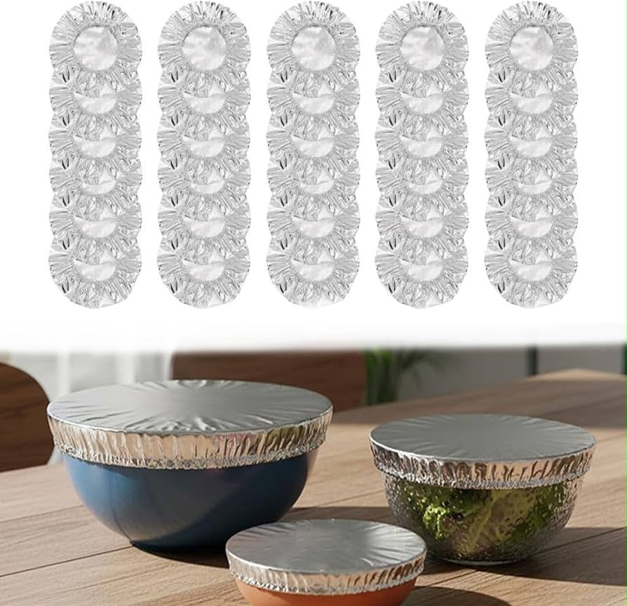 🔥Buy 1 Get 1 FREE  Reusable Elastic Aluminum Foil Food Covers (40 Pack) | Universal Fit, Heat-Resistant & Washable 🥗✨