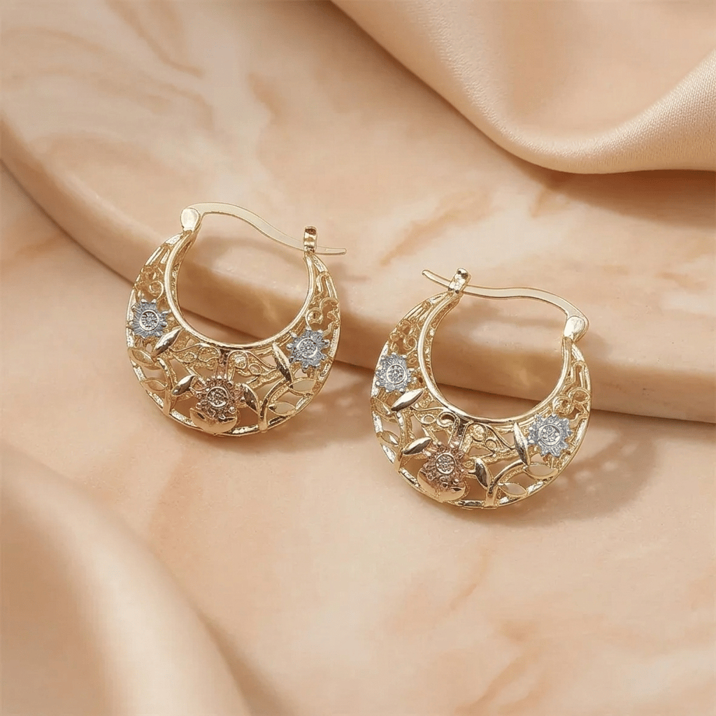 ⚡⚡⚡LAST 44 PCS LEFT!!! 🔥Last Day Buy 1 Get 1 Free $ 12.49 Each🔥🌸 Vintage 14K Gold Flower Hoop Earrings