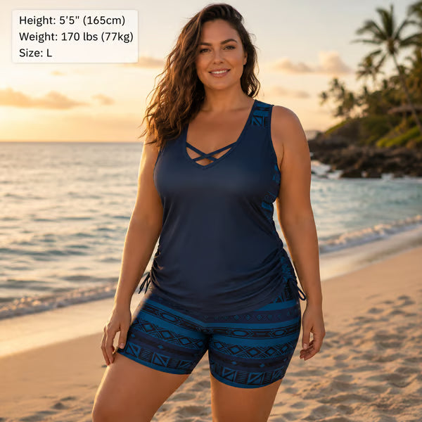 💗LAST DAY SALE 50% OFF- Women's Tummy Control Tankini Set with Built-In Bra – Flattering Boho Swimwear with Shorts🔥