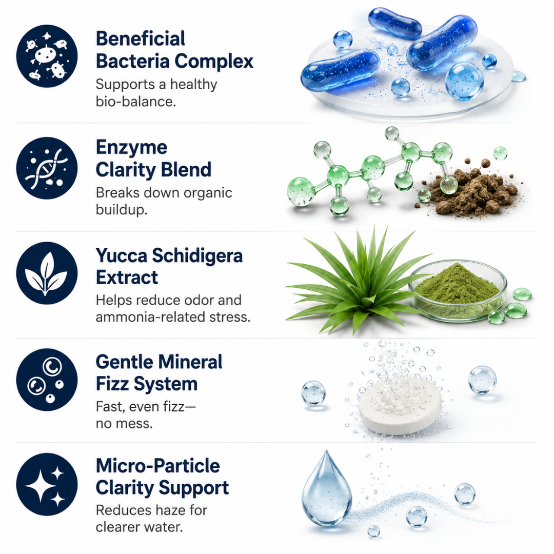 5-in-1 Bio-Balance Aquarium Water Clarifier & Odor | RZXEA™ ClearTank Bio-Balance Effervescent Tablets