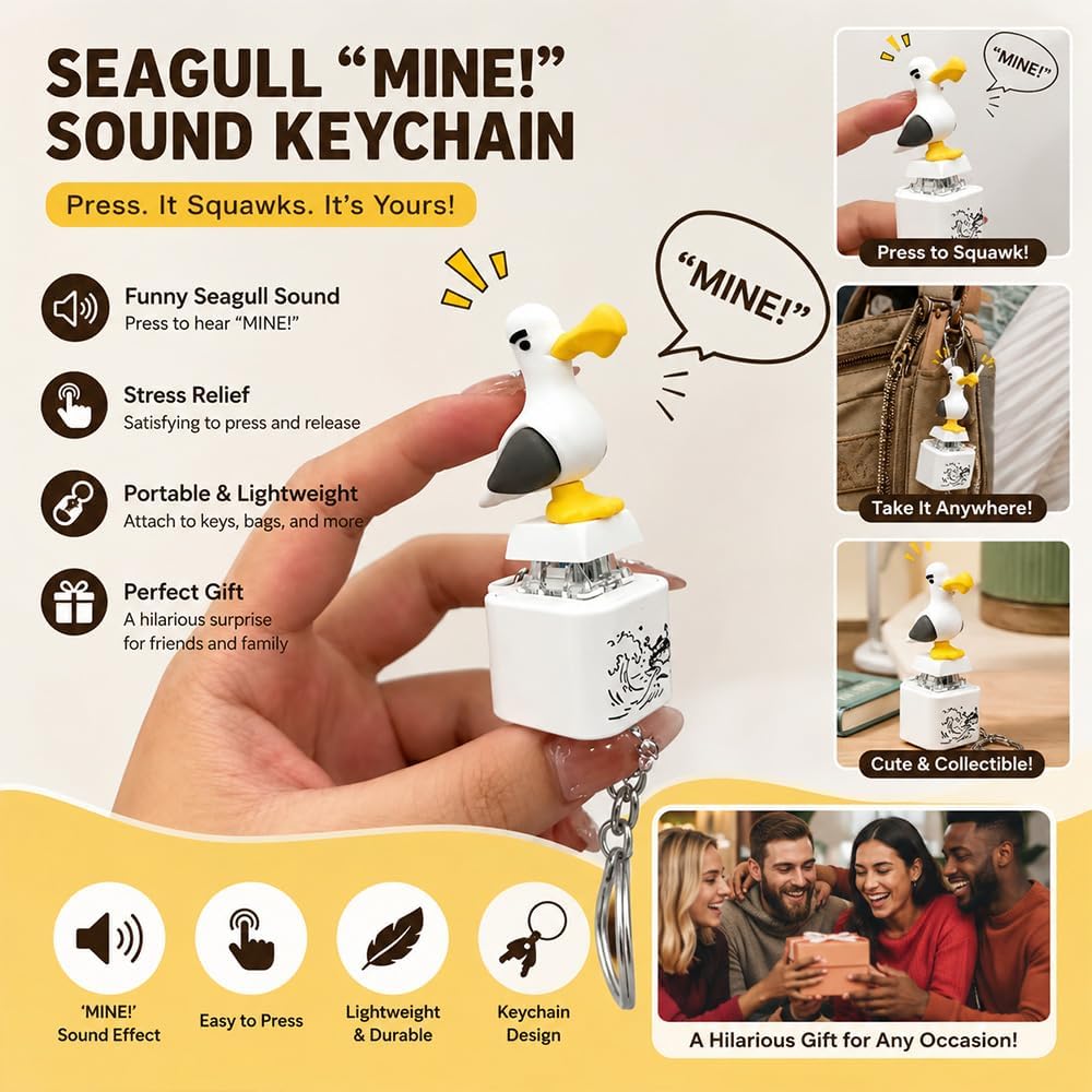 😂 Iconic "MINE!" Squawk Button Keychain | Real Sound & LED Light Fun Gag Gift ✨