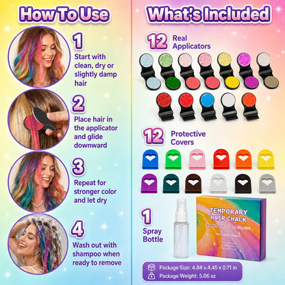 ⚡⚡⚡LAST 44 PCS LEFT!!! 🌈12-Color Temporary Hair Chalk Applicator Set