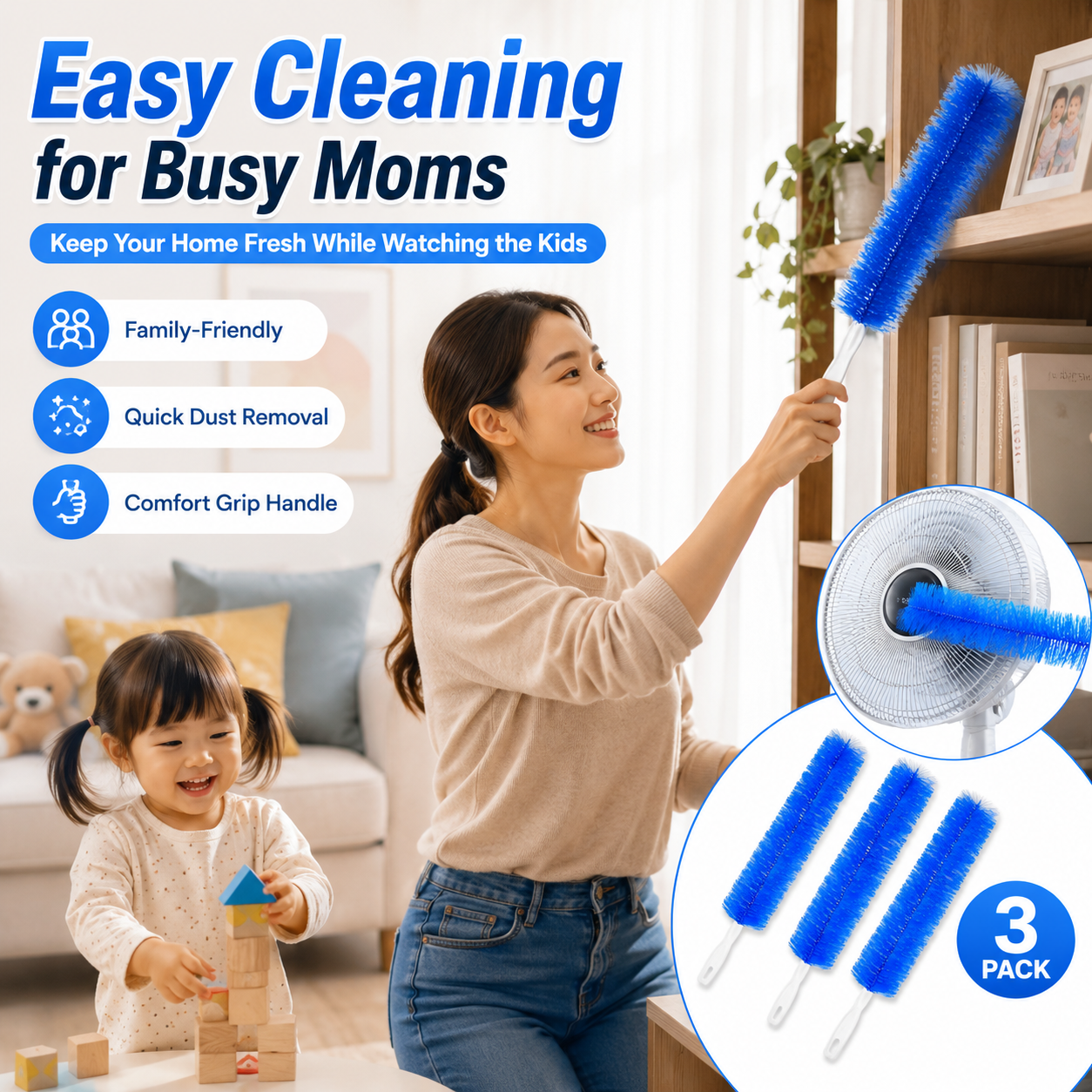 Cleaner Brush,Washable,ldeal for Ceiling Fan Blades,Curtains,Air Vents,Cars Et.