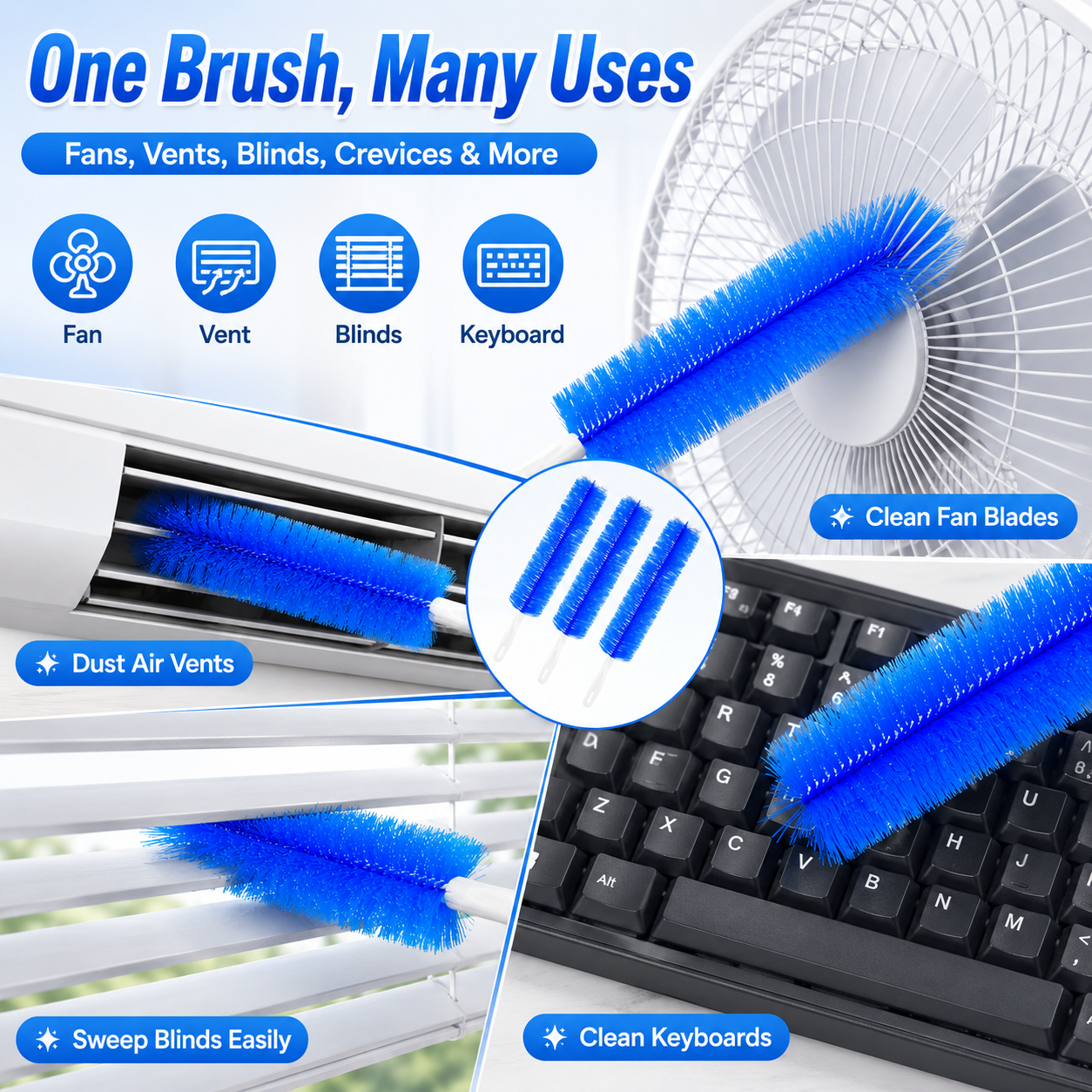 Cleaner Brush,Washable,ldeal for Ceiling Fan Blades,Curtains,Air Vents,Cars Et.