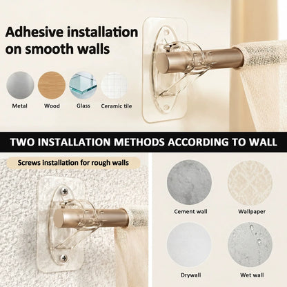 New Self Adhesive Rod Brackets, No Drill Needed Curtain Rod Holders