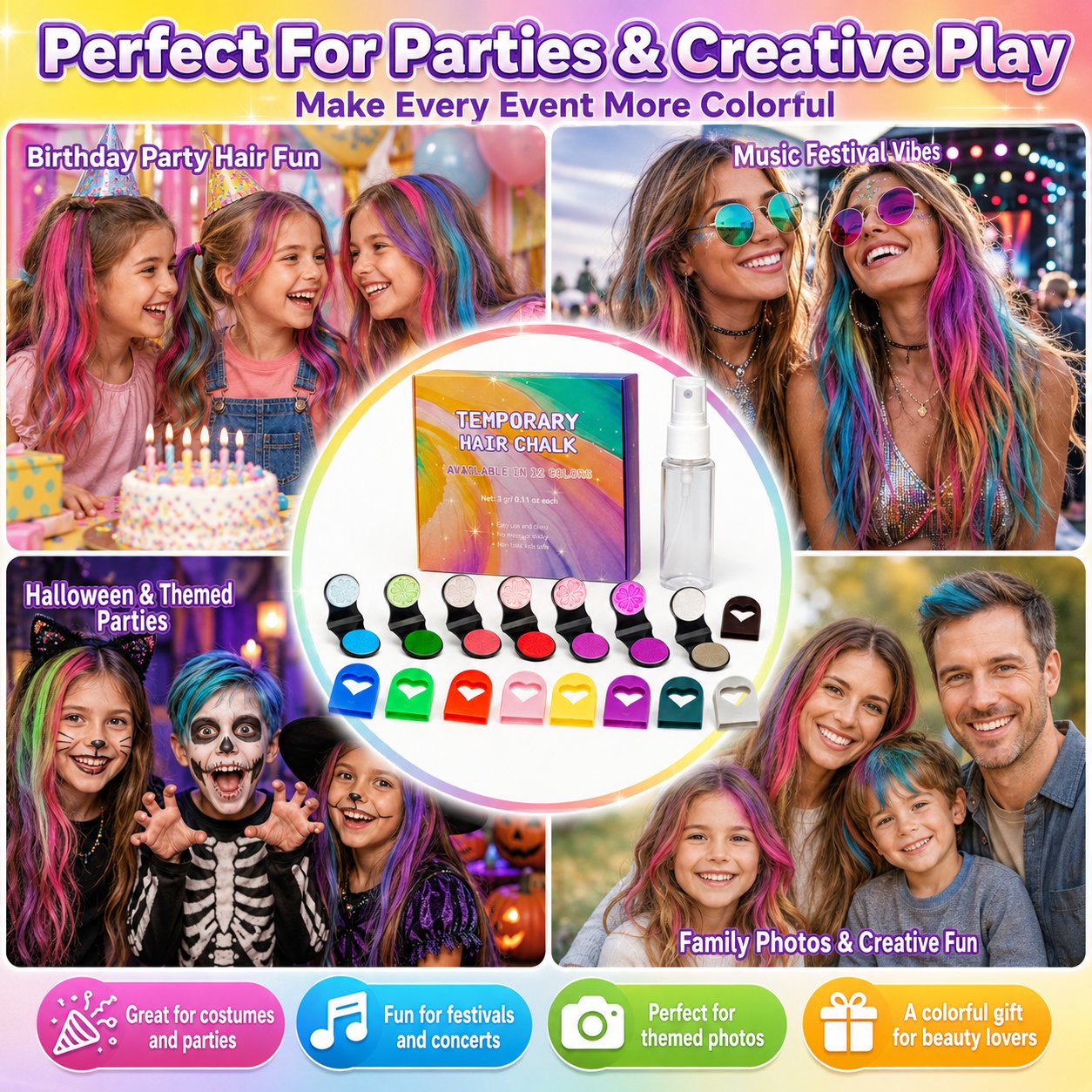 ⚡⚡⚡LAST 44 PCS LEFT!!! 🌈12-Color Temporary Hair Chalk Applicator Set