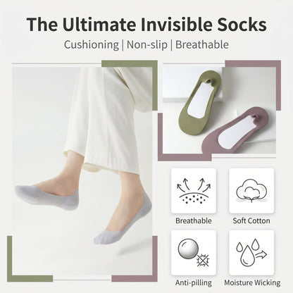 ✨50%off 🧦Cushioned No-Show Socks for Women | Non-Slip Ice Silk Invisible Boat Socks with Double Sponge Footpads