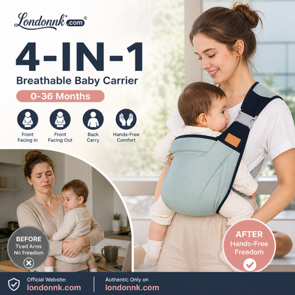👶 4-in-1 Breathable Baby Carrier – 0-36 Months, Front/Back/Facing In/Out – Hands-Free Comfort for Parent & Baby! ✨