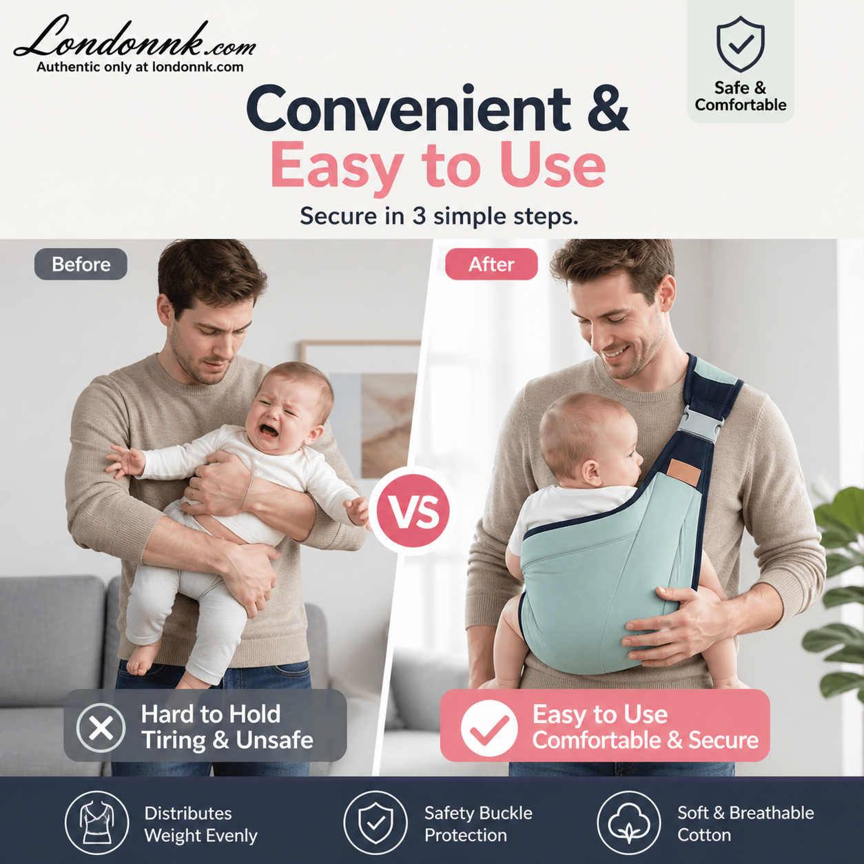 👶 4-in-1 Breathable Baby Carrier – 0-36 Months, Front/Back/Facing In/Out – Hands-Free Comfort for Parent & Baby! ✨