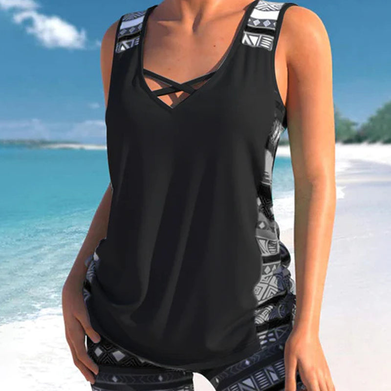 💗LAST DAY SALE 50% OFF- Women's Tummy Control Tankini Set with Built-In Bra – Flattering Boho Swimwear with Shorts🔥