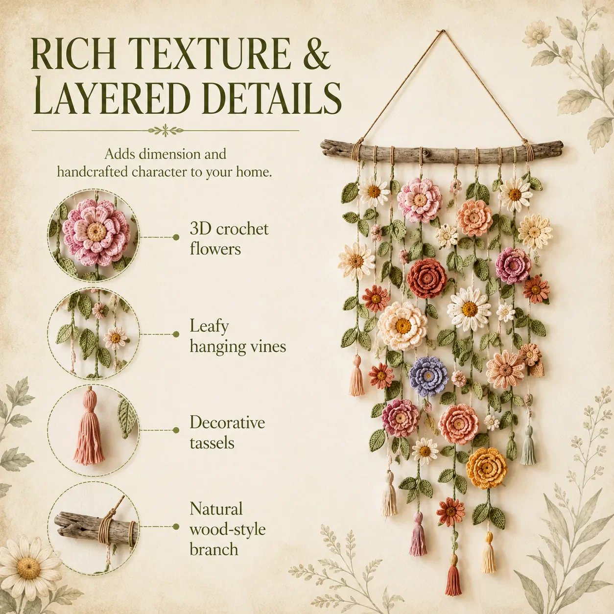 🌸LAST DAY SPECIAL PRICE ONLY $ 24.99!!⚡50K+ SOLD!!🌸Crochet Flower Wall Hanging Decor