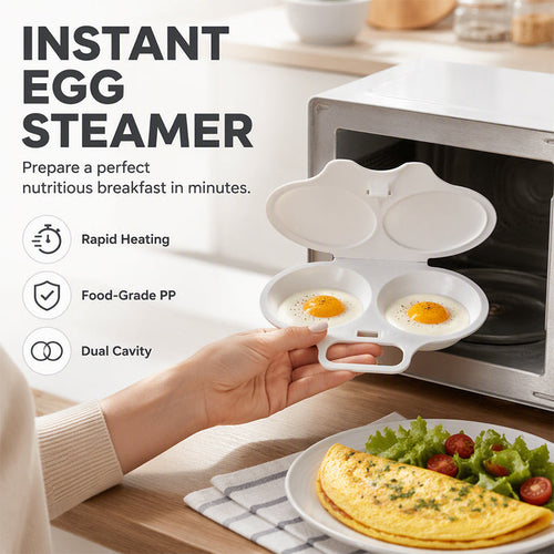 ⏰Last Day Buy 1 Get 1 Free $8.99 Each!!⏰ Microwave Egg Poacher – Dual-Cavity Steamer, Rapid Heating, Non-Stick PP – Ideal for Home, Office & Travel! 🔥