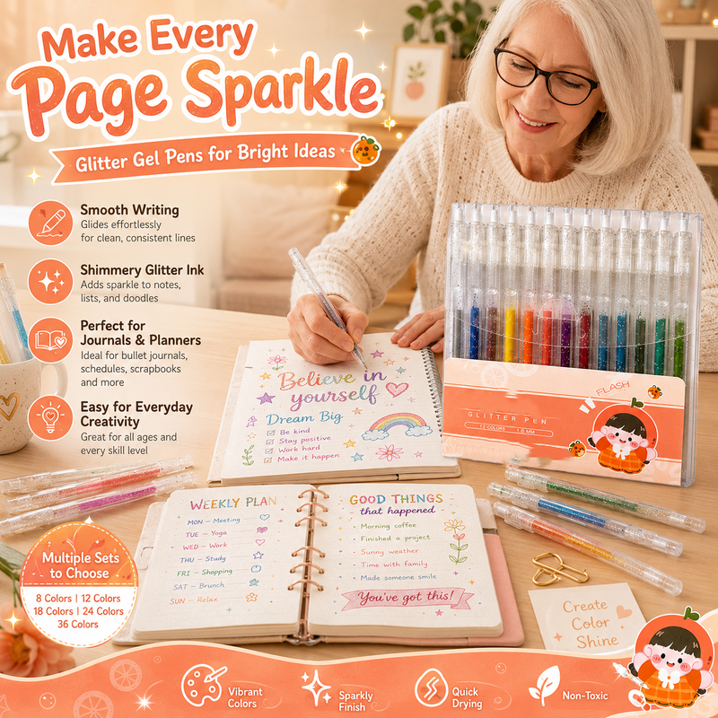 ⚡⚡⚡LAST 44 PCS LEFT!!! Retractable Glitter Gel Pen Set for Journaling & Drawing