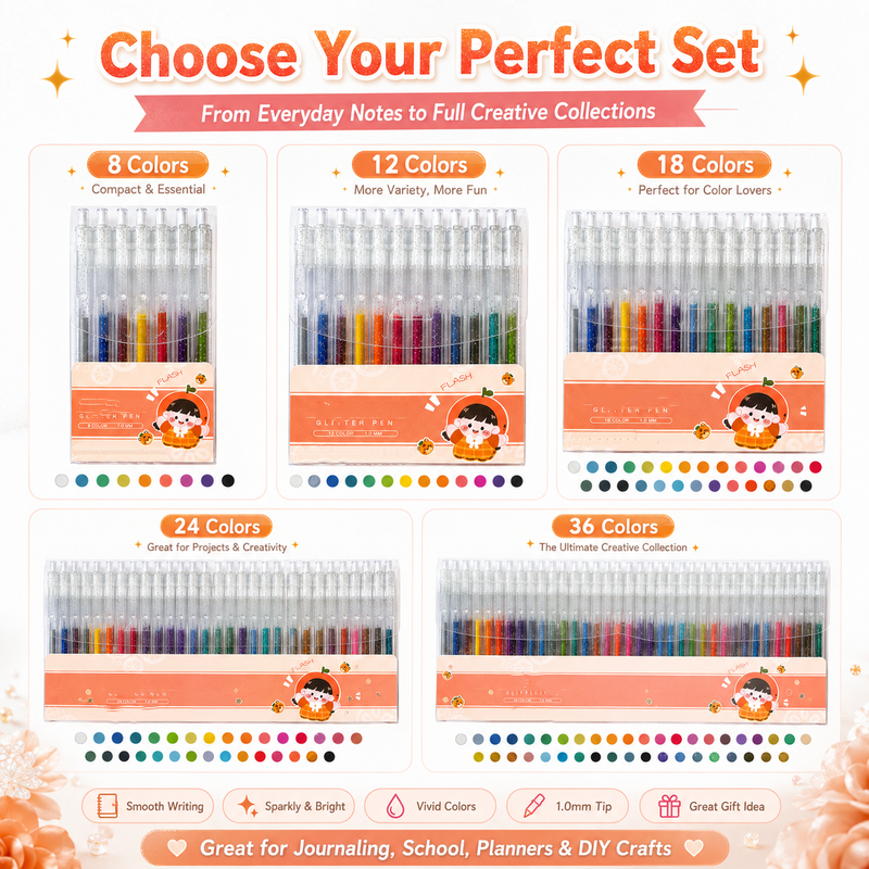 ⚡⚡⚡LAST 44 PCS LEFT!!! Retractable Glitter Gel Pen Set for Journaling & Drawing