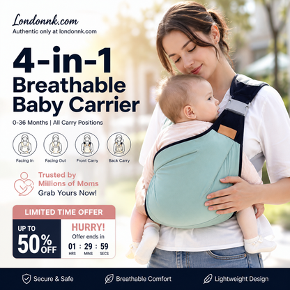 👶 4-in-1 Breathable Baby Carrier – 0-36 Months, Front/Back/Facing In/Out – Hands-Free Comfort for Parent & Baby! ✨