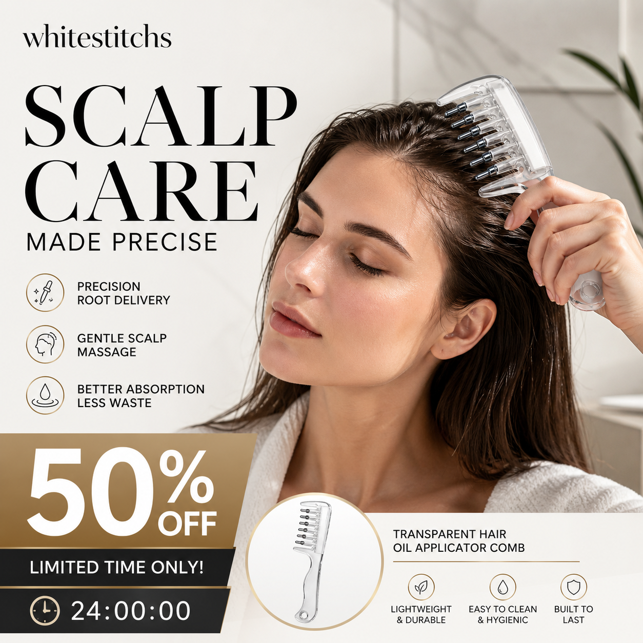 ⏰Last Day Buy 1 Get 1 Free $9.99 Each!!⏰Transparent Hair Oil Applicator Comb