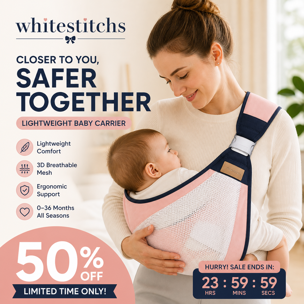 ⚡⚡⚡LAST 44 PCS LEFT!!! 👶 4-in-1 Breathable Baby Carrier – 0-36 Months, Front/Back/Facing In/Out – Hands-Free Comfort for Parent & Baby! ✨